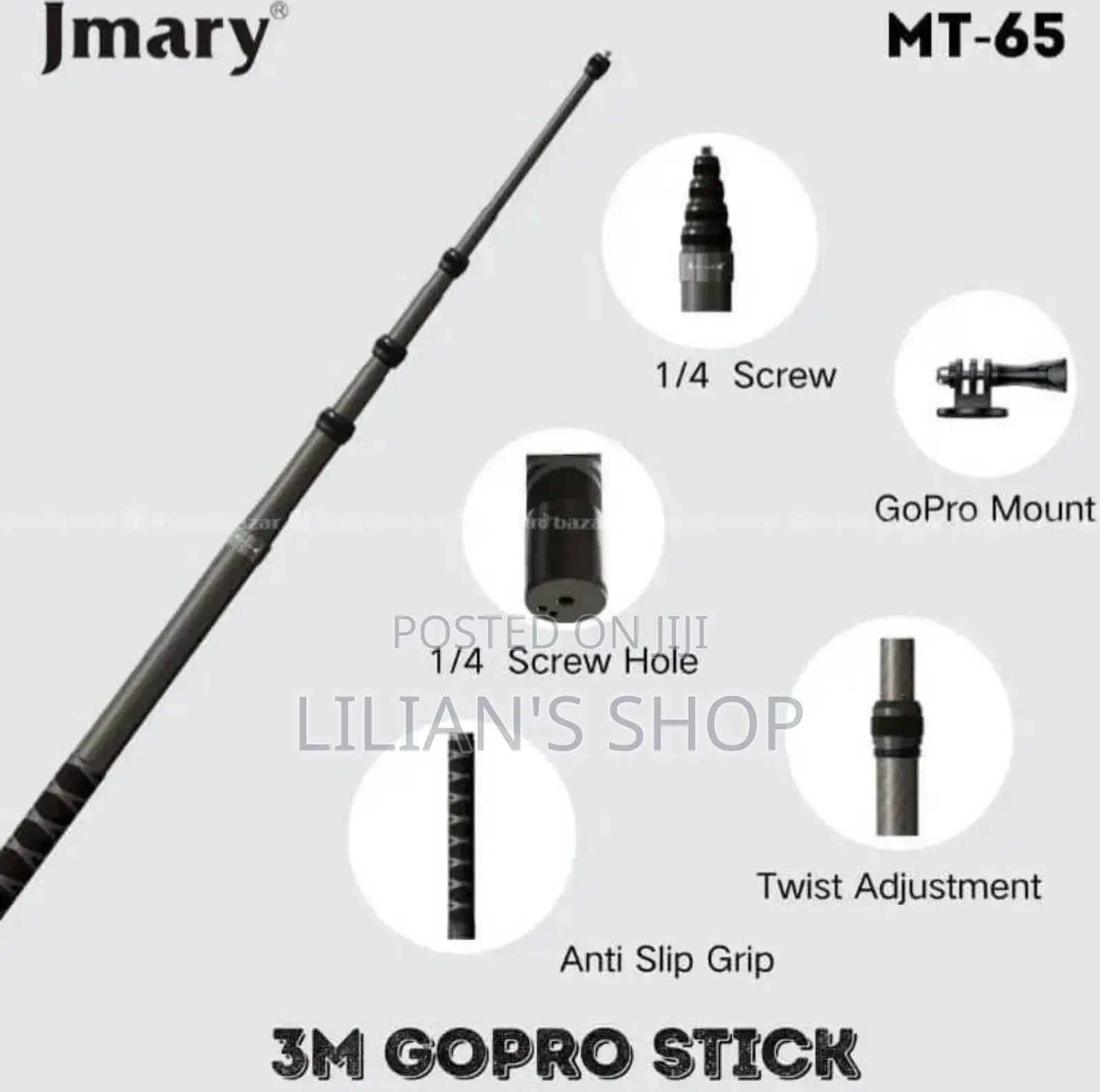 Jmary Mt-65 3meter Carbon Fiber Stick for Action Camera