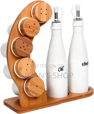 Set of 7 Cruets With Bamboo Rack