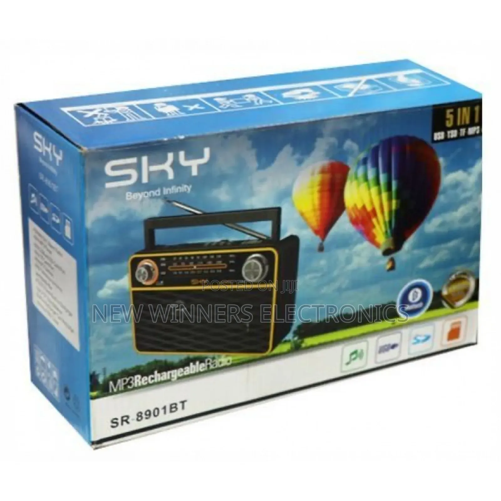 Battery Operated Rechargeable Bluetooth Radio ( 5in1) Black