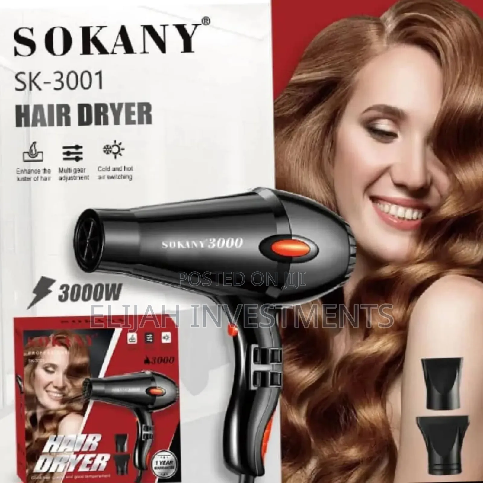 Sokany Professional Hair Dryer 3000w Black Sk-3001