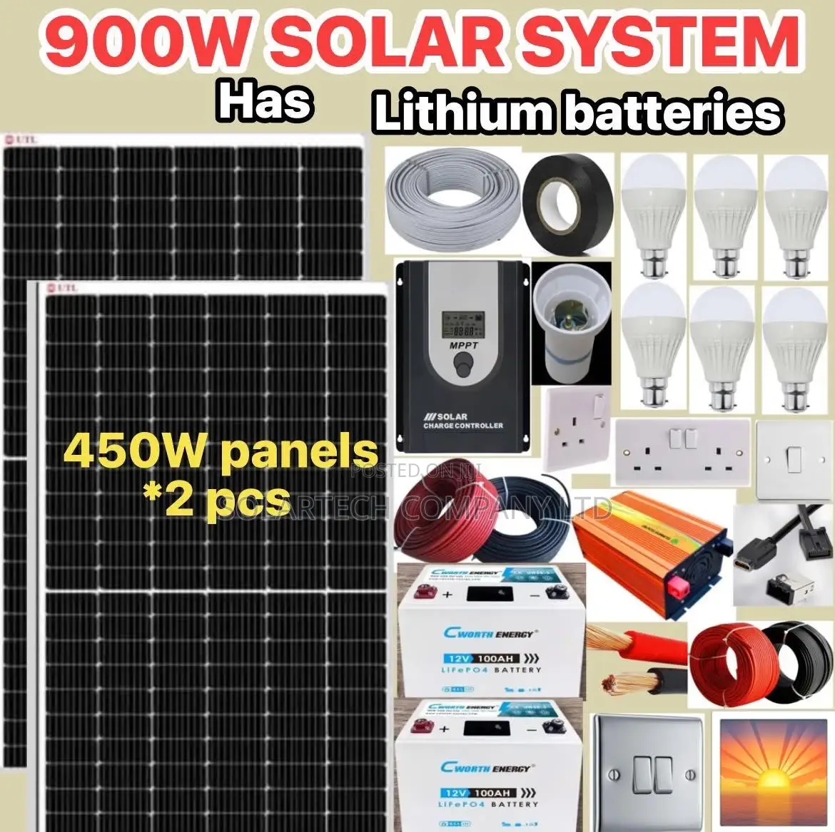 900w Durable Solar System Full Kit With Lithium Batteries