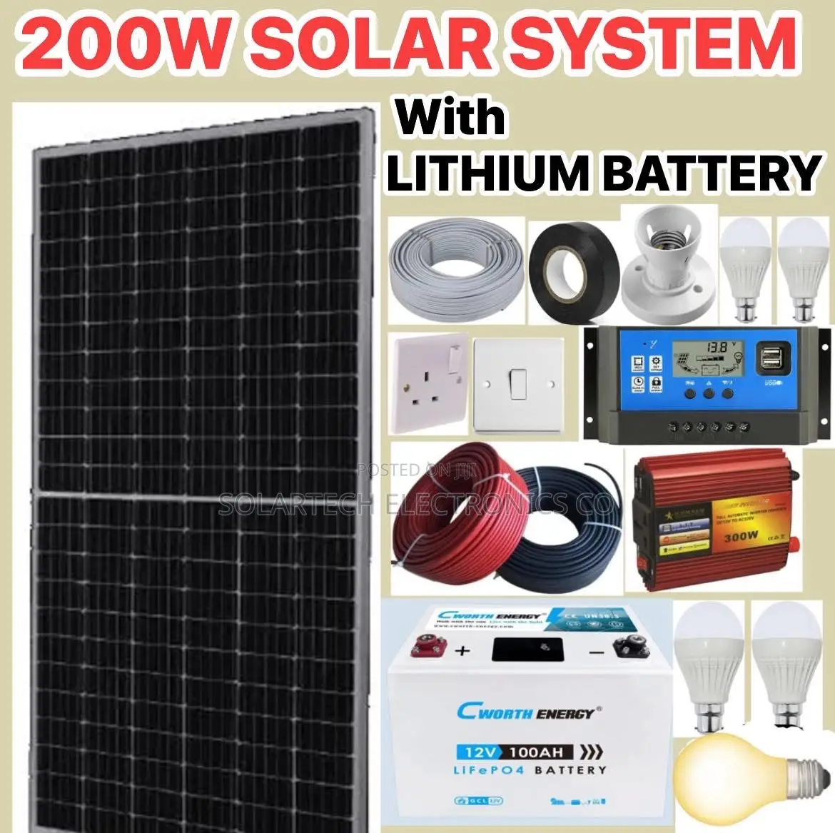 200w Original Solar Power Kit With Lithium Ion Battery
