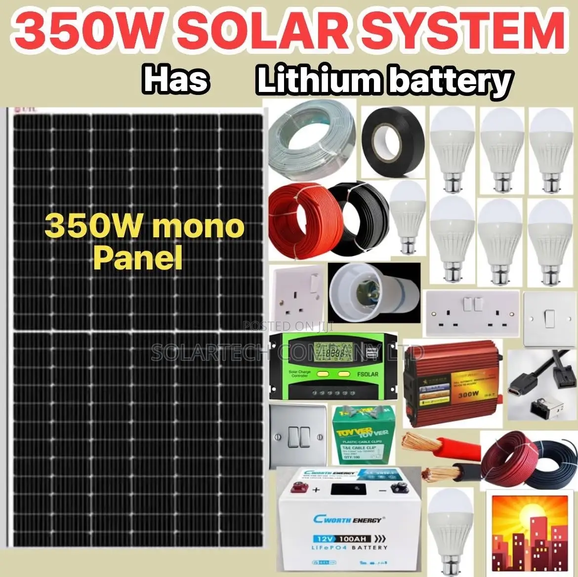 350w Complete Solar Power Kit With Lithium Ion Battery