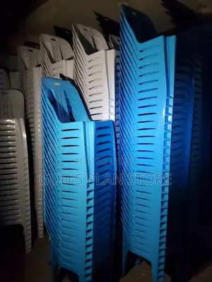 White and Light Blue Armless Plastic Chairs Plastic Chairs