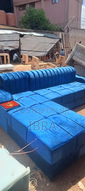 A Shinny Blue Corner Sofa Set With a Good Material