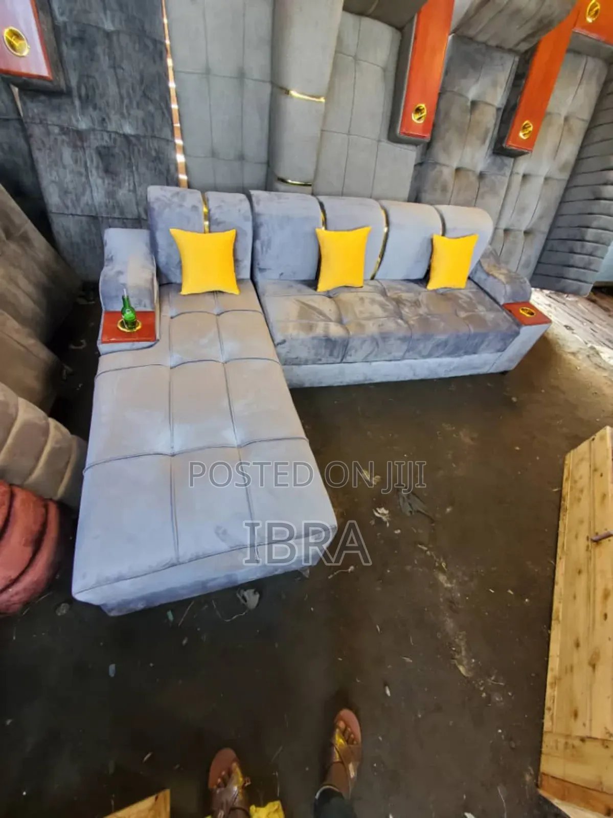 A Gray Lshaped Sofa Set With Good Material