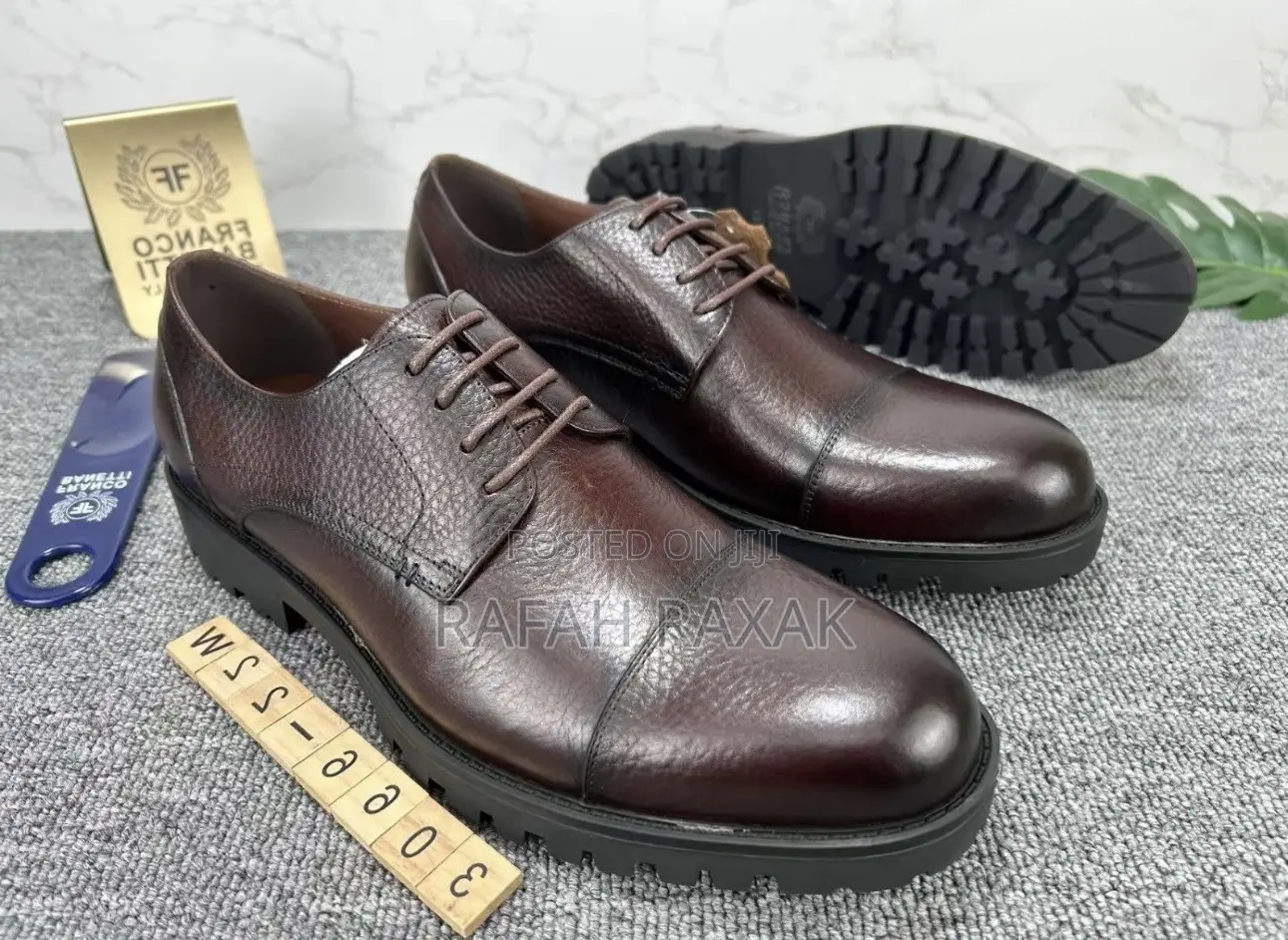 Men’S Tan Rough Leather Franco Banetti Formal Lace Up Oxford