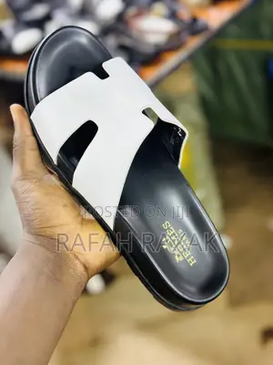 Photo - Original White/Black Hermes Push in Slipper Sandals