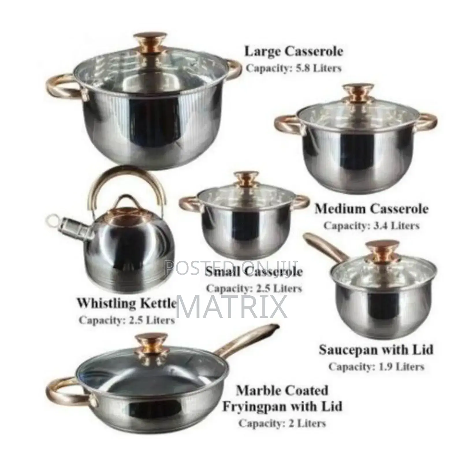 12 Piece Heavy Stainless Steel Cookware/Saucepans-Silver