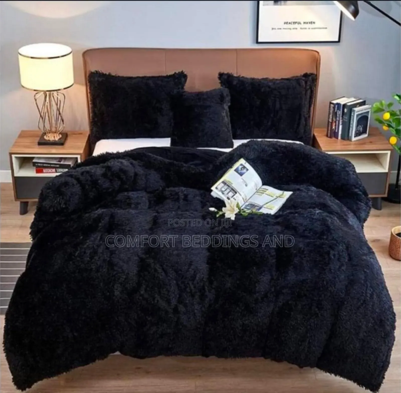 Fluffy Bedcover Black