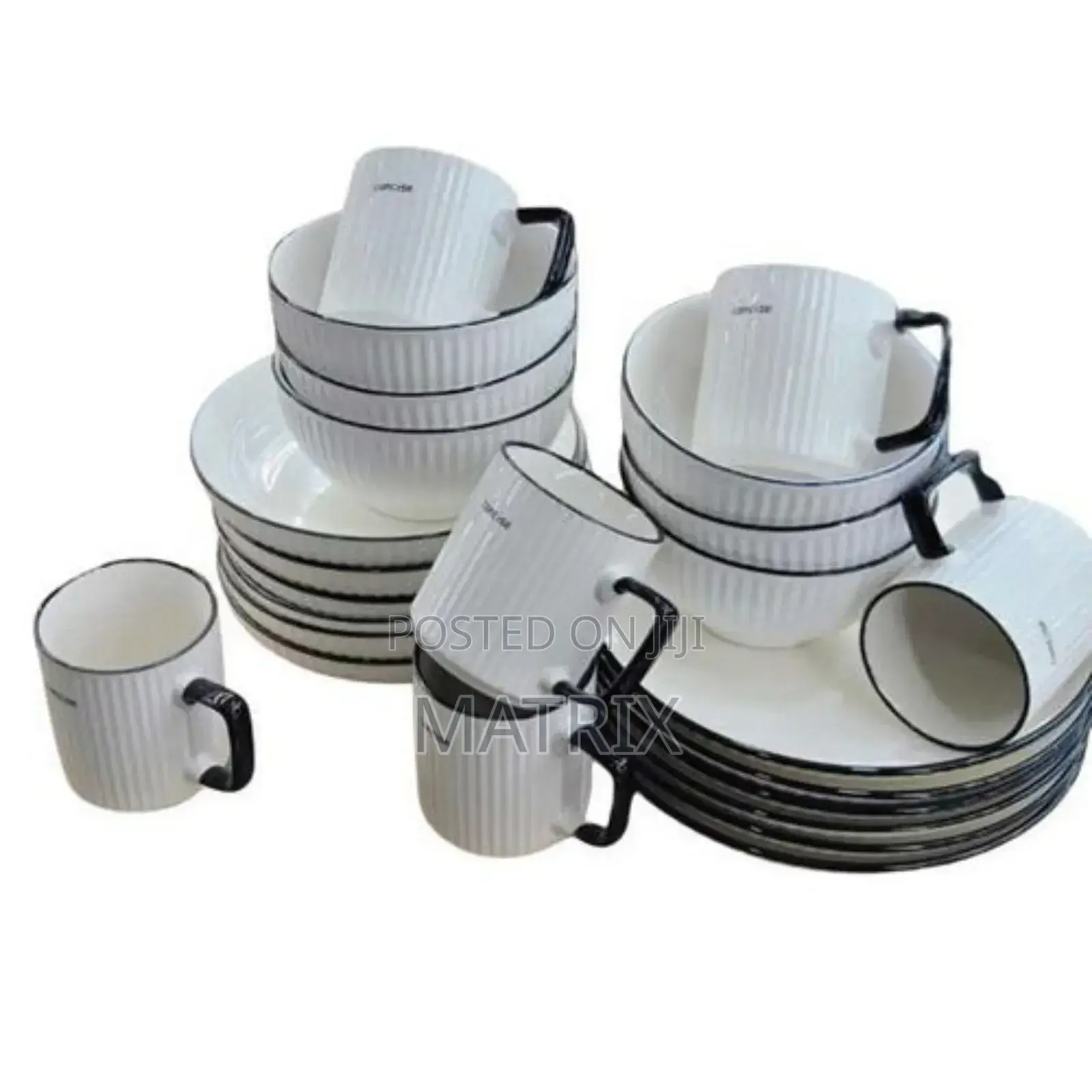 24pc of Black Line Design Plates Bowls Cups Dinner Set