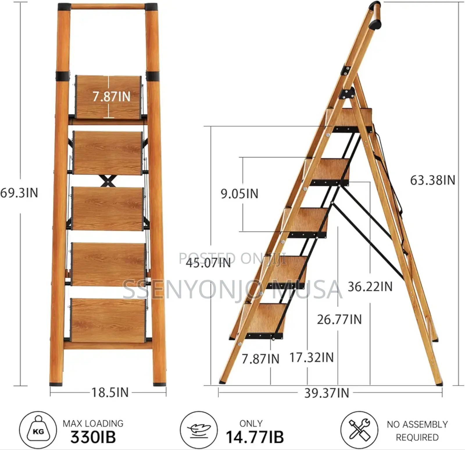 5-Step Folding Ladder - Lightweight Anti-Slip