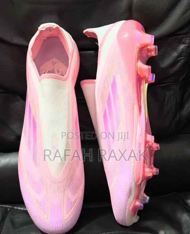 pink adidas soccer boots laceless