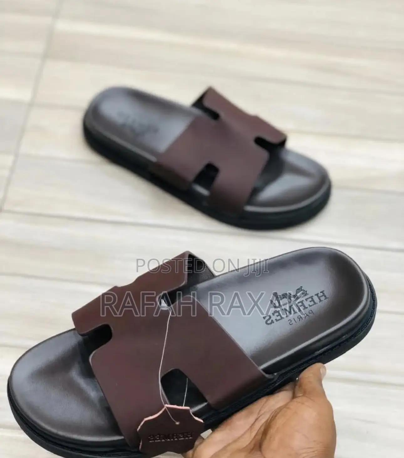 Original Brown/Black Hermes Push in Sandals