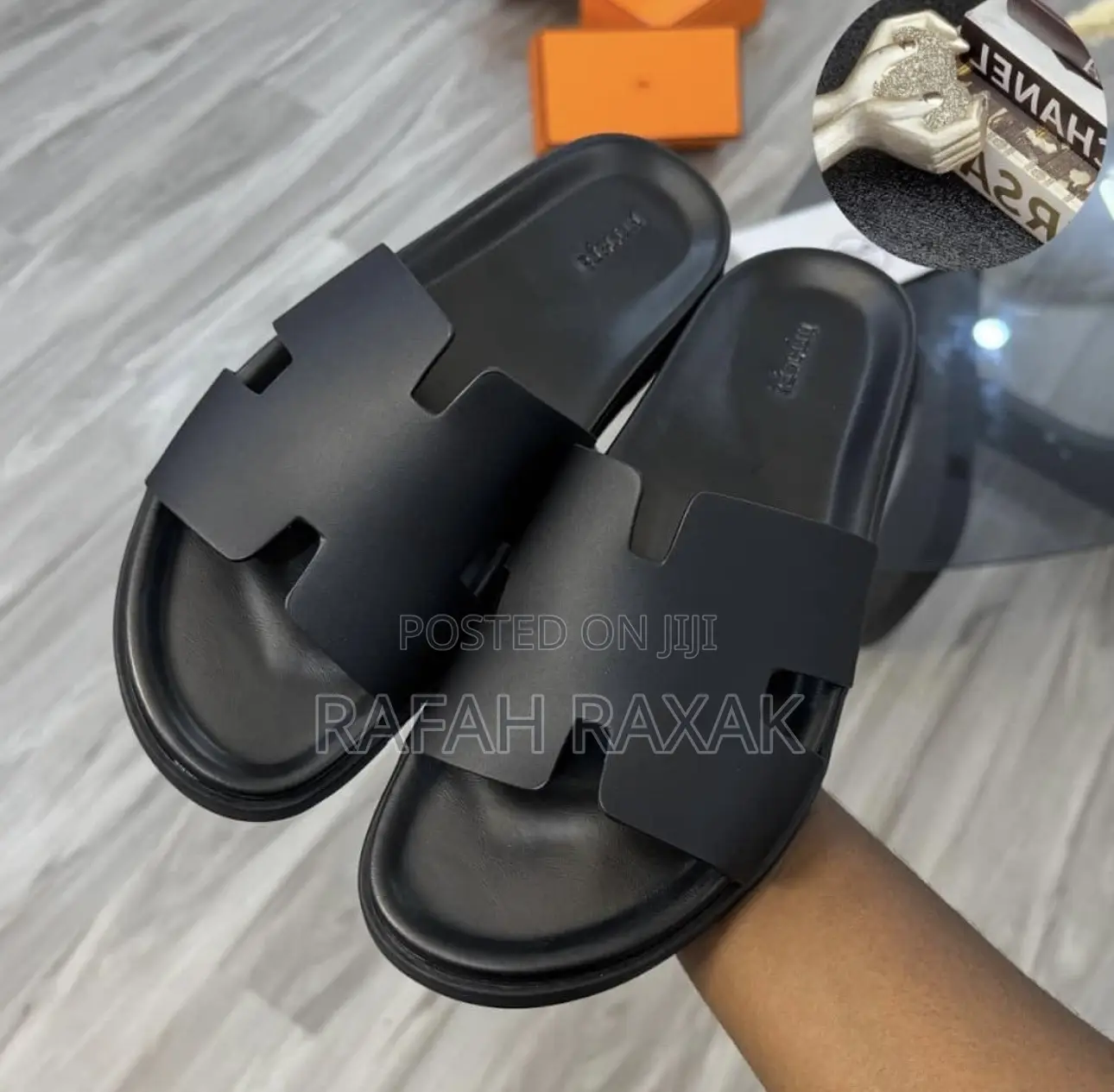 Men’S Black Luxury Hermes Izmir Leather Sandals