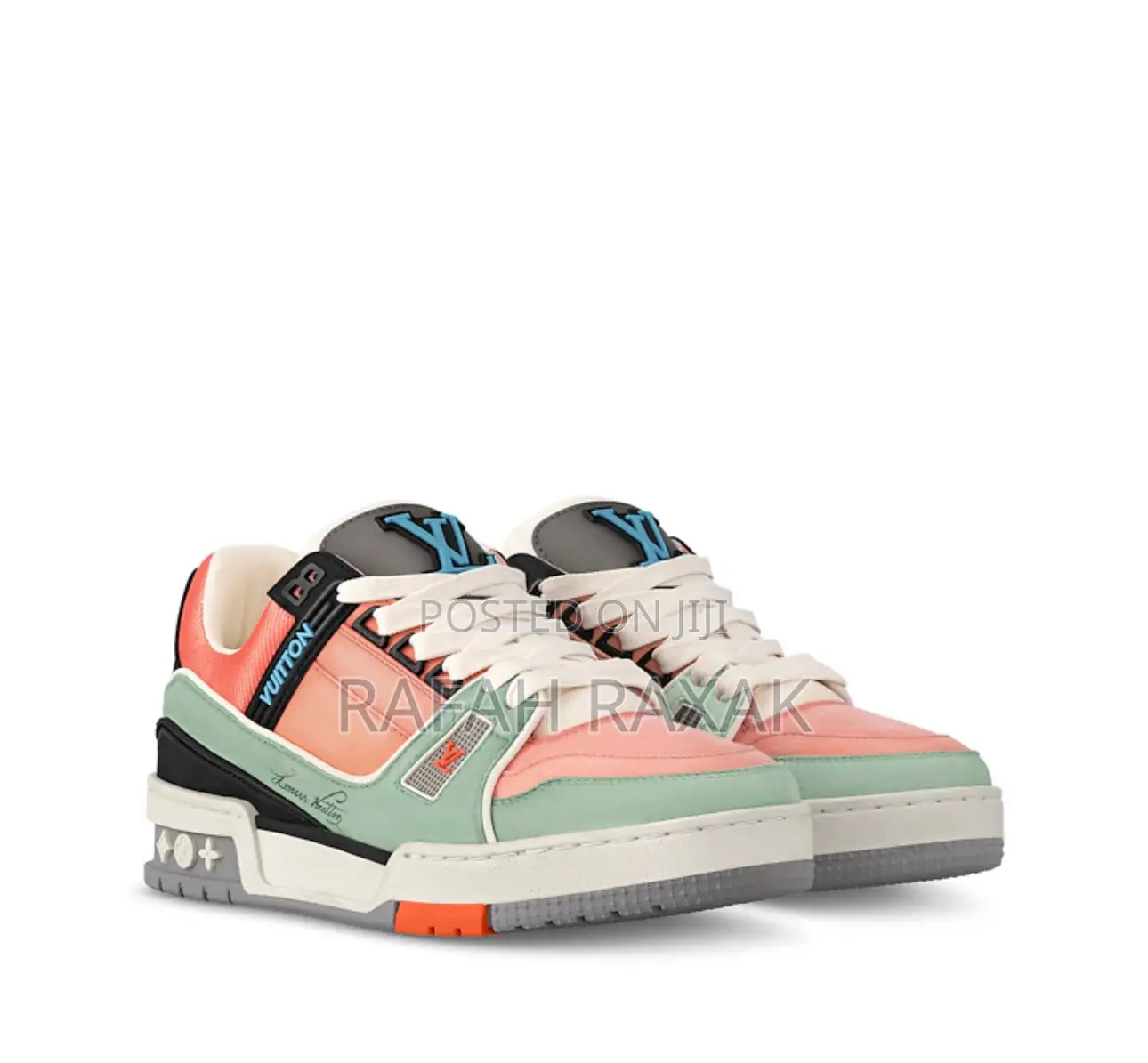Men’S Orange Teal Vintage Lv Louis Vuitton Trainer Sneakers