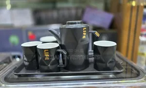 Ceramic Black Teapot Set With 4 Cups Tray
