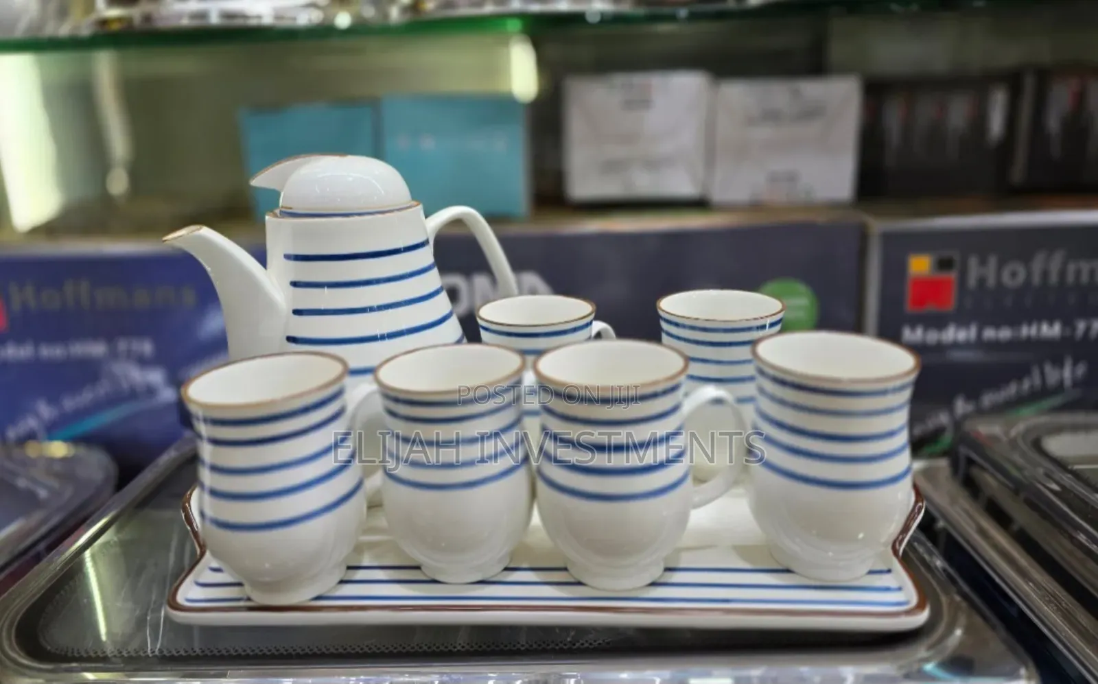 8pcs Blue Stripe Coffee Tea Set