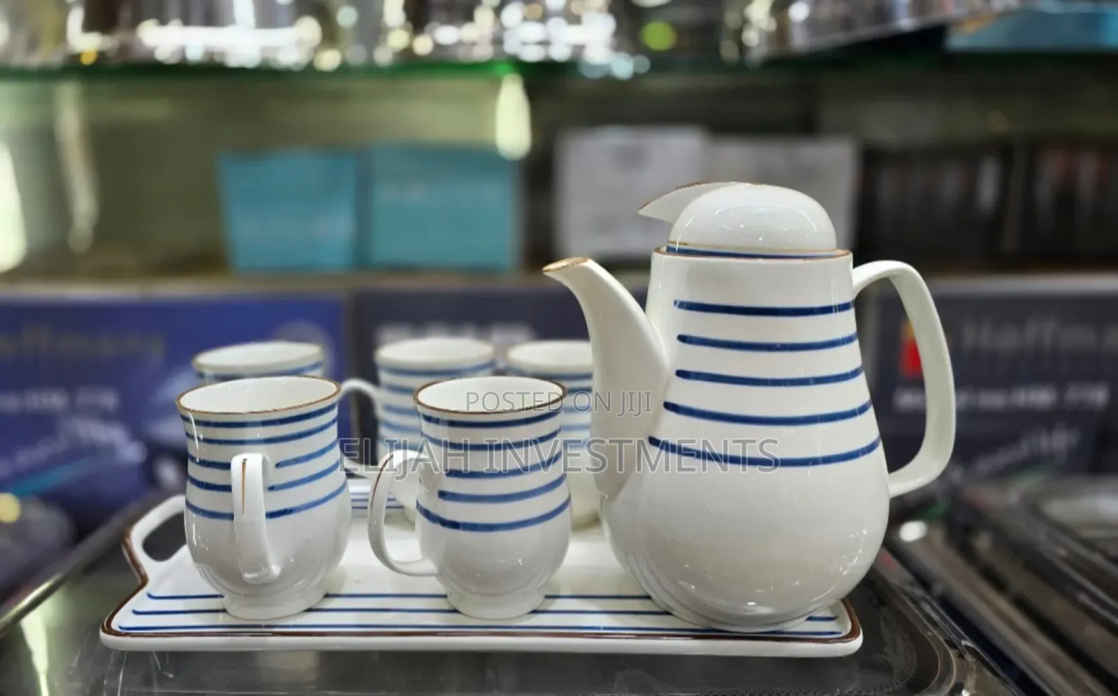 8pcs Blue Stripe Coffee Tea Set