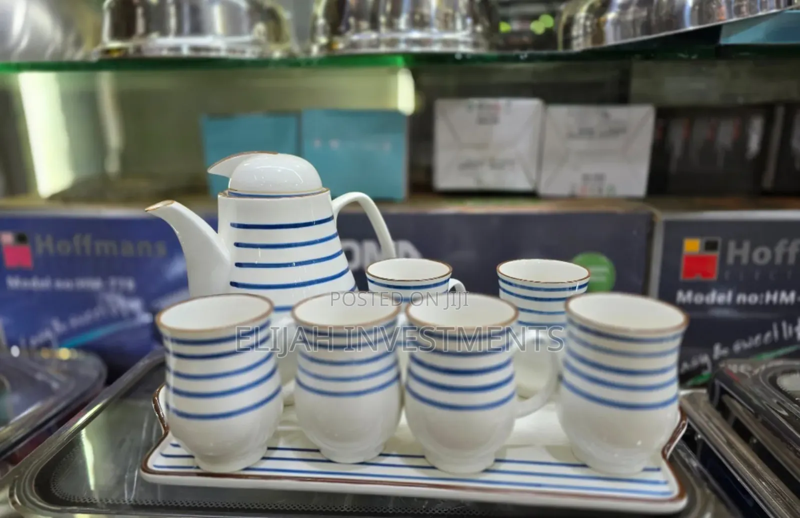 8pcs Blue Stripe Coffee Tea Set