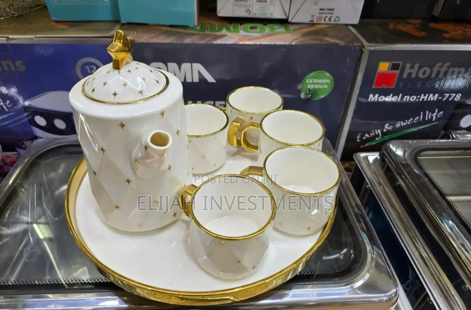8pcs White Gold Star Coffee Tea Set
