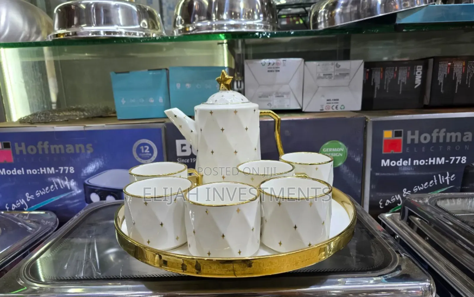 8pcs White Gold Star Coffee Tea Set