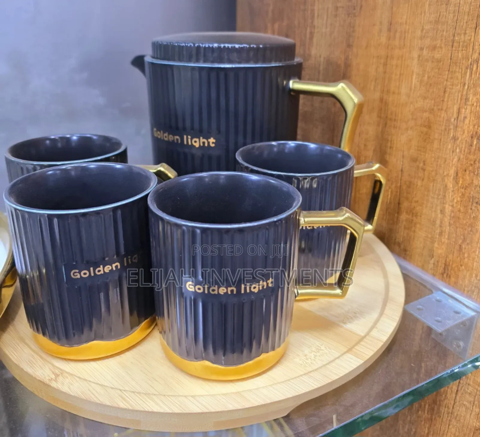 6pcs Golden-Light Black Ceramic Tea Set