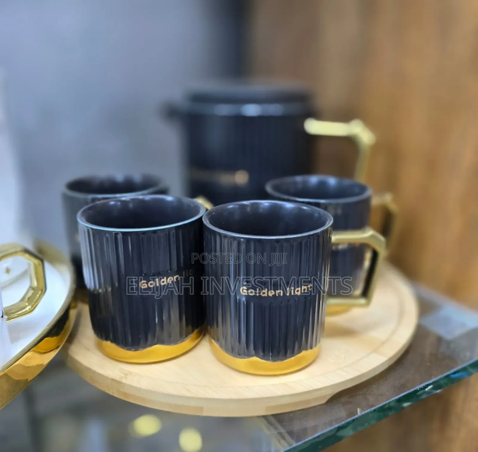 6pcs Golden-Light Black Ceramic Tea Set