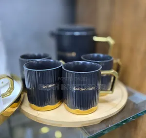 6pcs Golden-Light Black Ceramic Tea Set