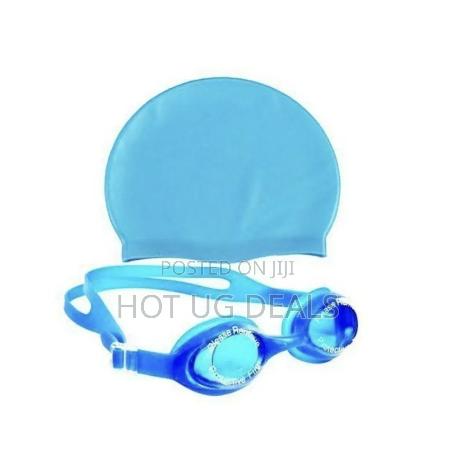 Adult Swimming Gear Set Swimming Googles And Swimming Cap - Blue