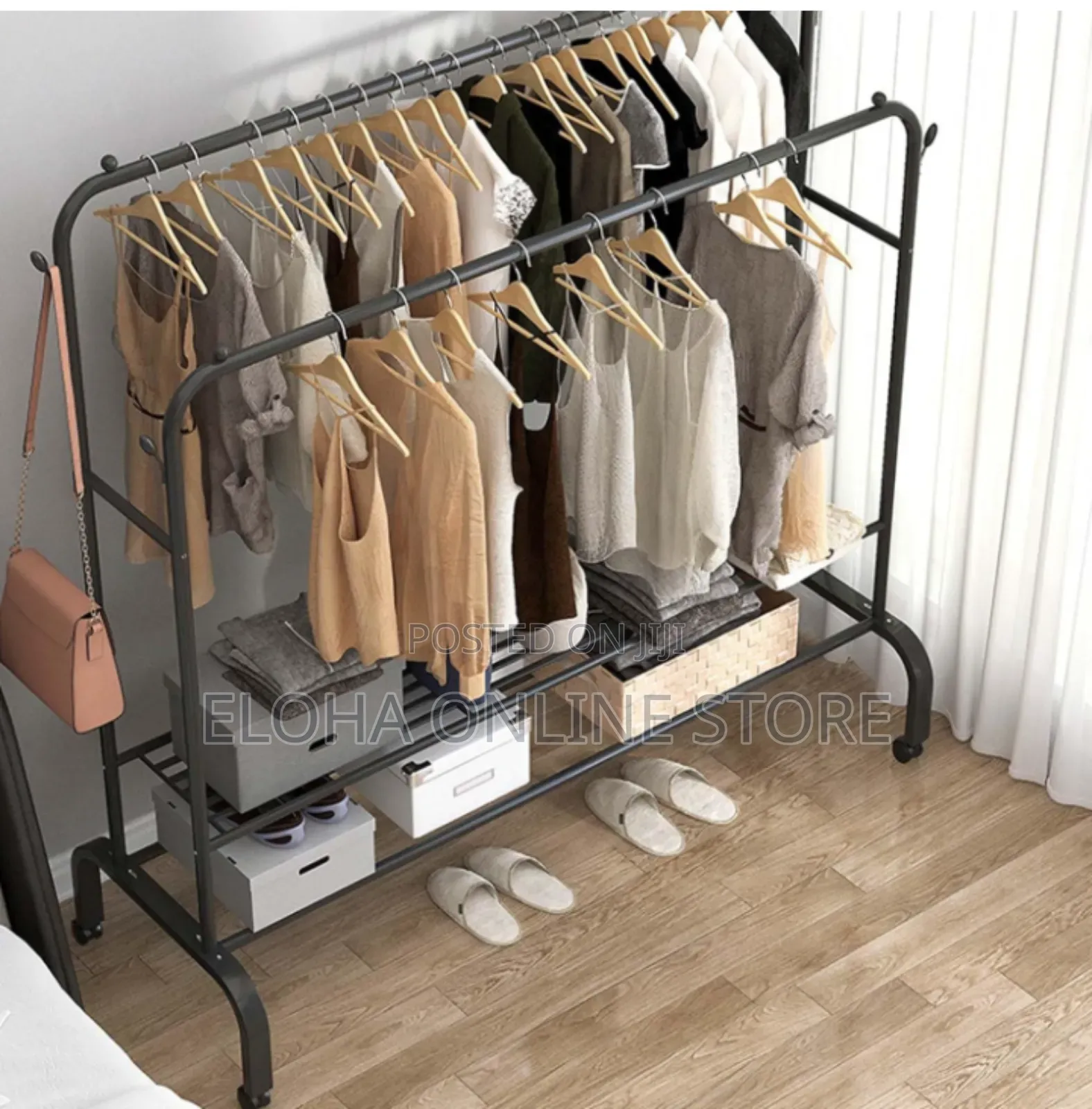 Clothes Rack With Wheels Double Rails Clothing Rack