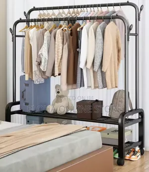 Clothes Rack With Wheels Double Rails Clothing Rack