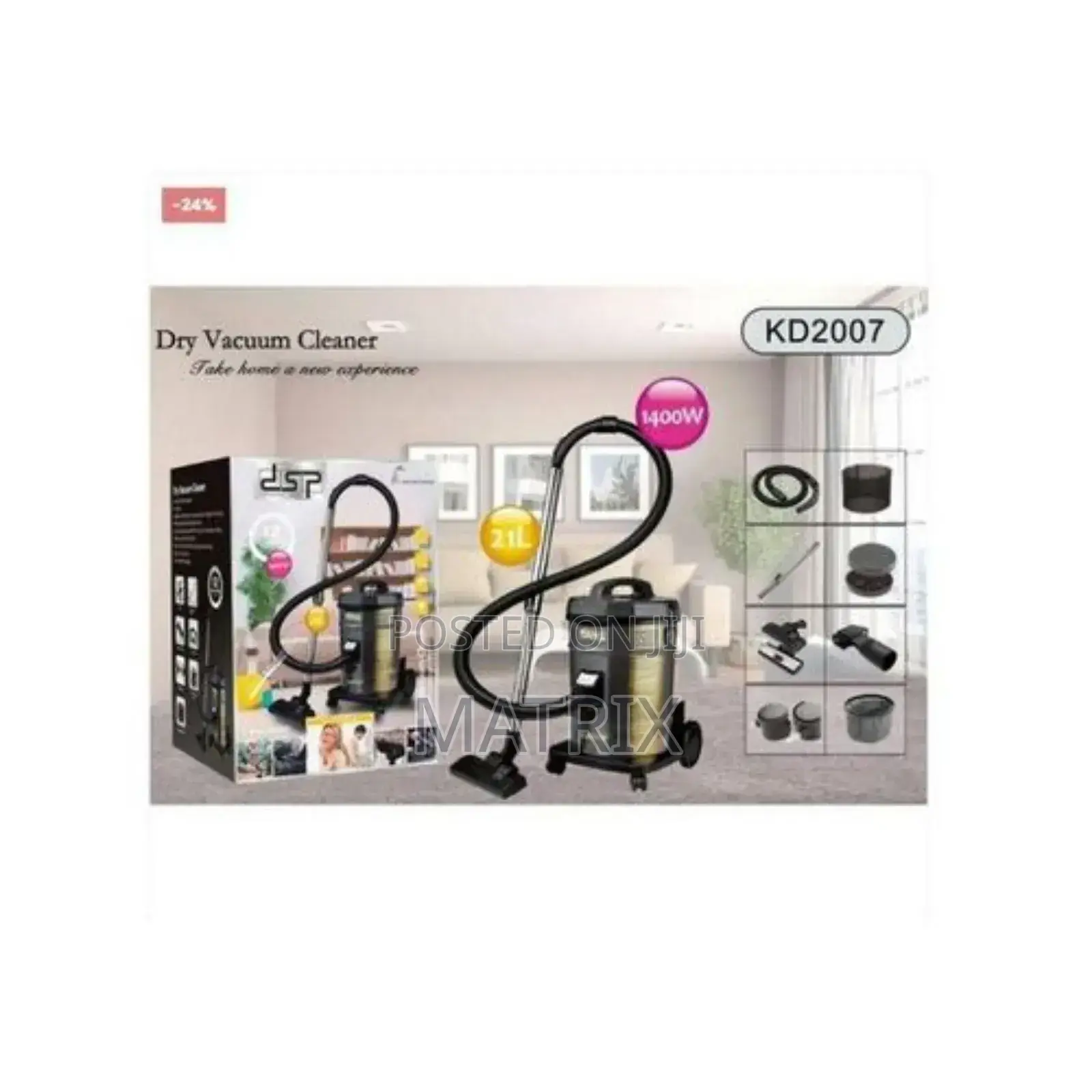 DSP 21l Dry Aspirator High Suction Vacuum Cleaner - Black
