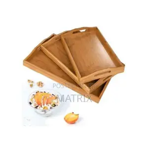 3 Piece Wooden Bamboo Serving Trays Platter - Brown