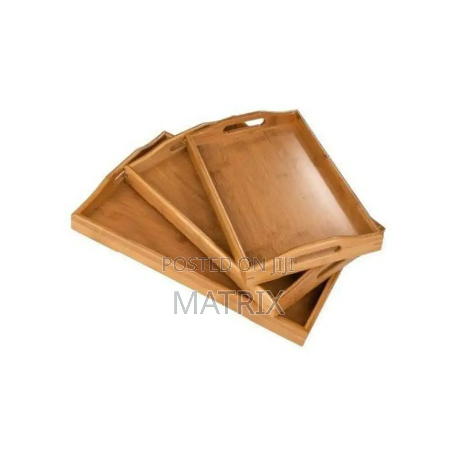 3 Piece Wooden Bamboo Serving Trays Platter - Brown