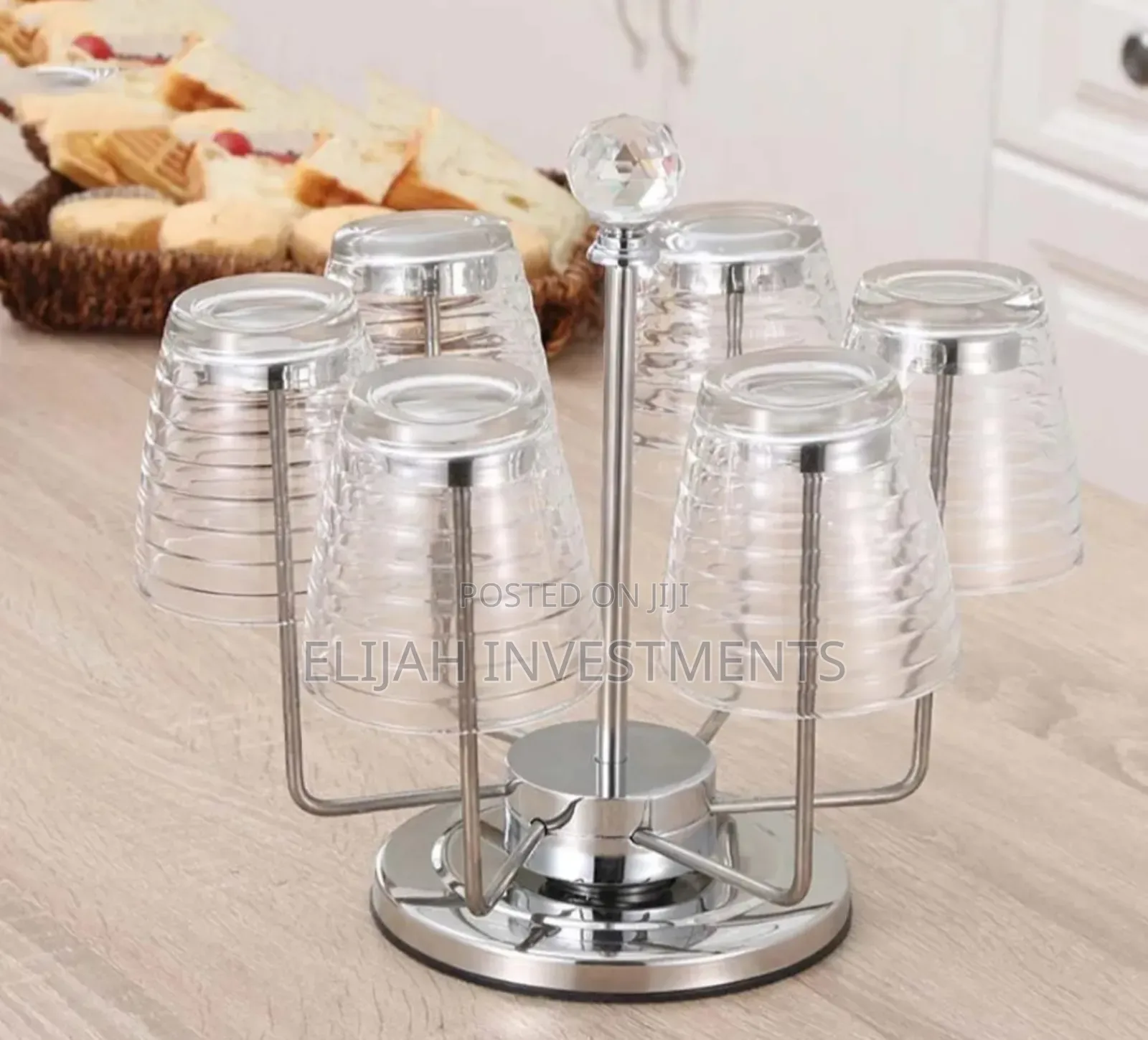 Rotating Stainless Steel 6 Glasses,Cups Holder Rack Stand