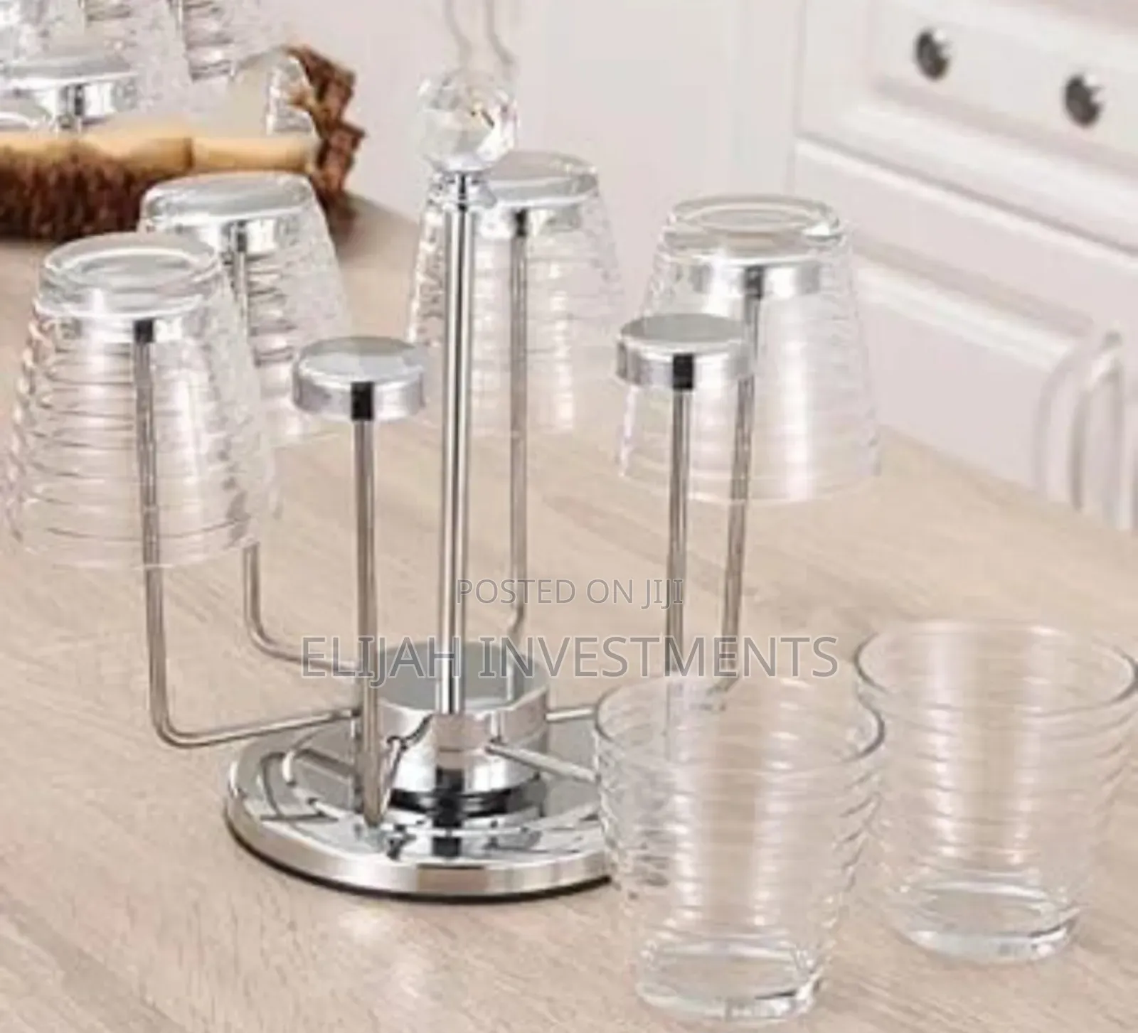 Rotating Stainless Steel 6 Glasses,Cups Holder Rack Stand