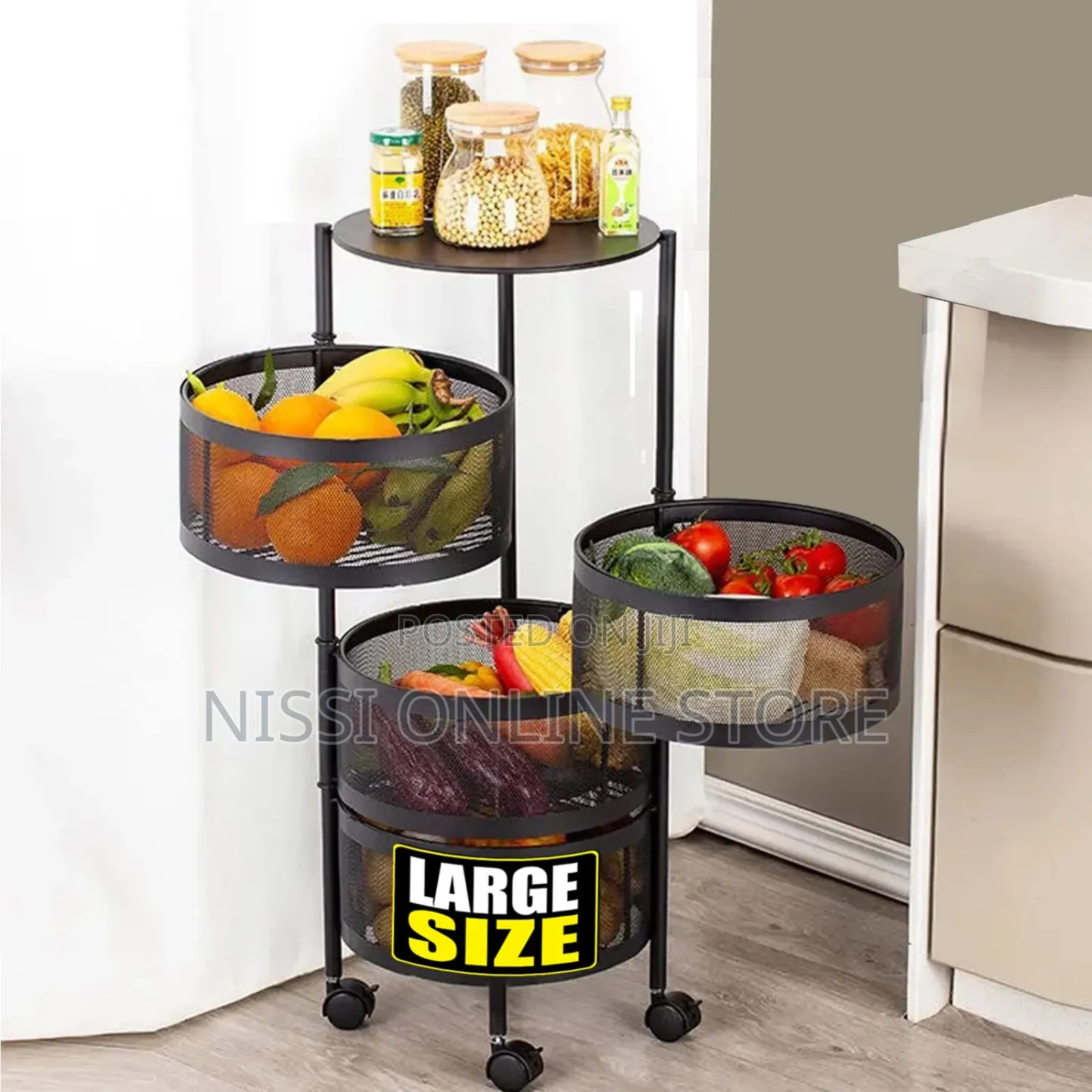 Rotating Carbon Steel Portable Kitchen Rack With Wheels
