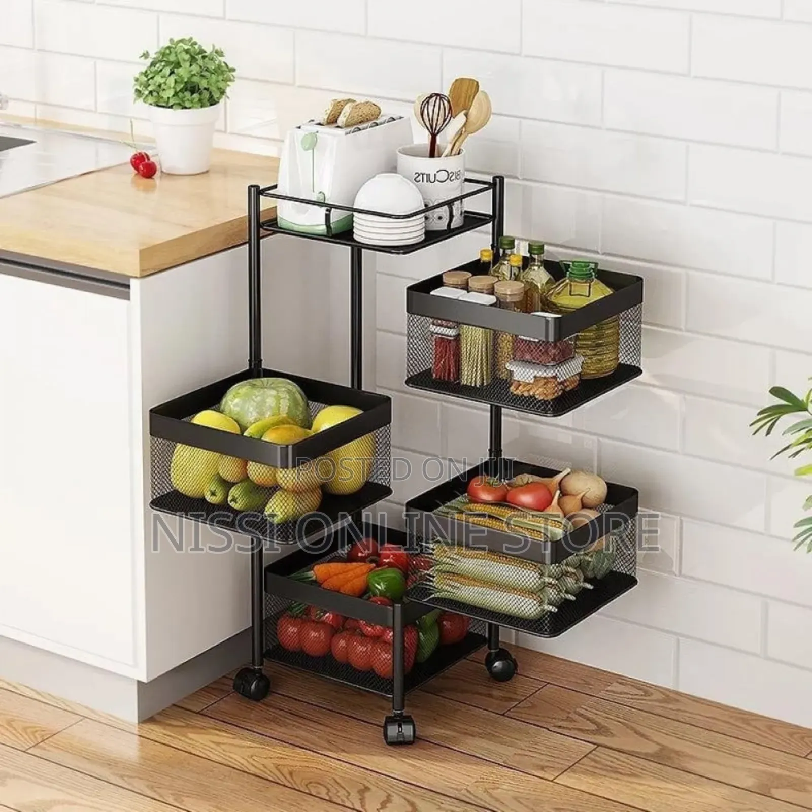 Rotating Carbon Steel Portable Kitchen Rack With Wheels