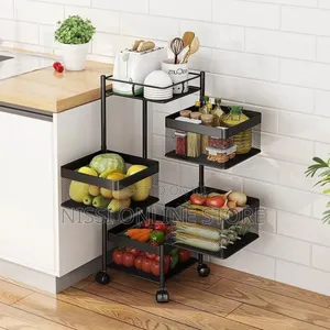 Rotating Carbon Steel Portable Kitchen Rack With Wheels