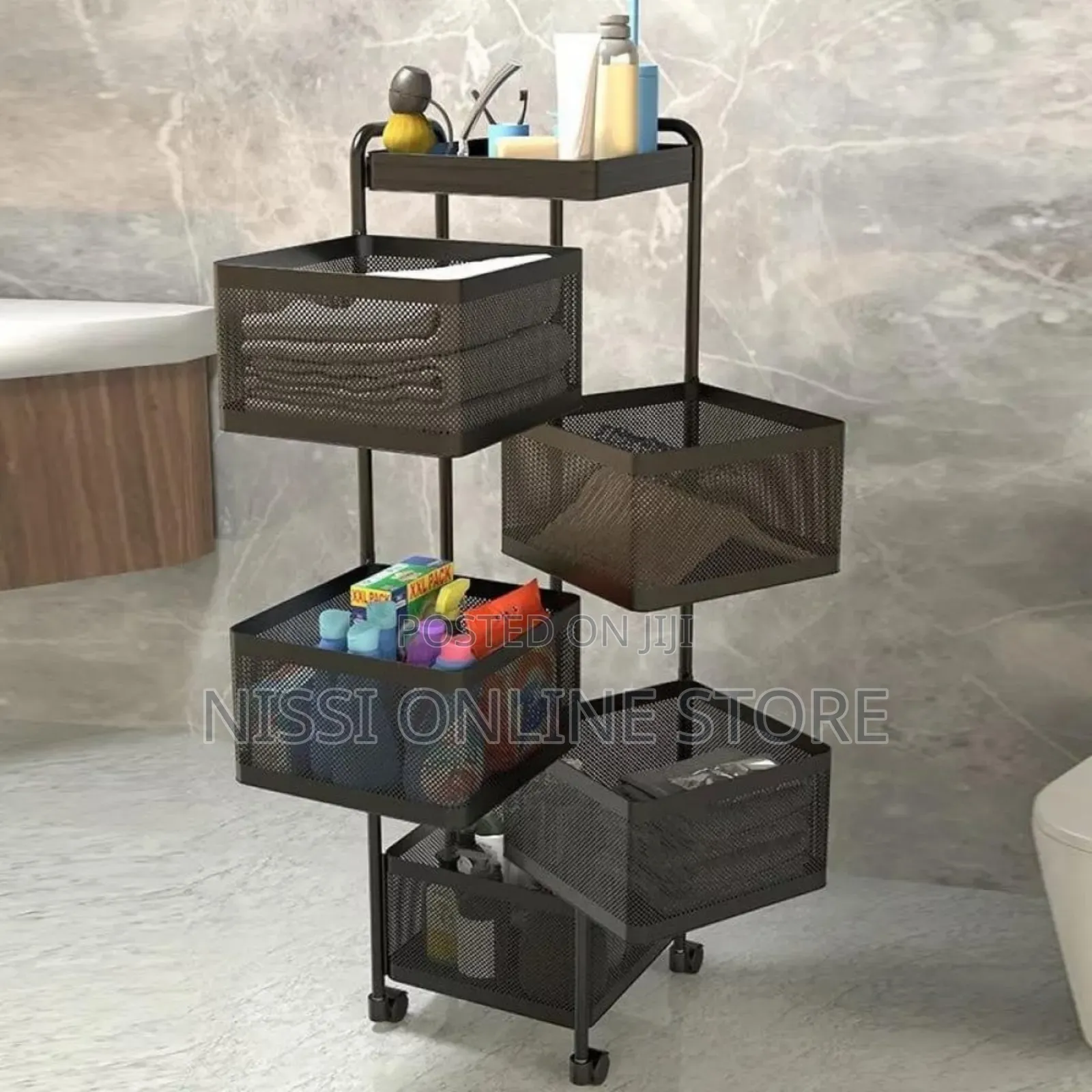 Rotating Carbon Steel Portable Kitchen Rack With Wheels