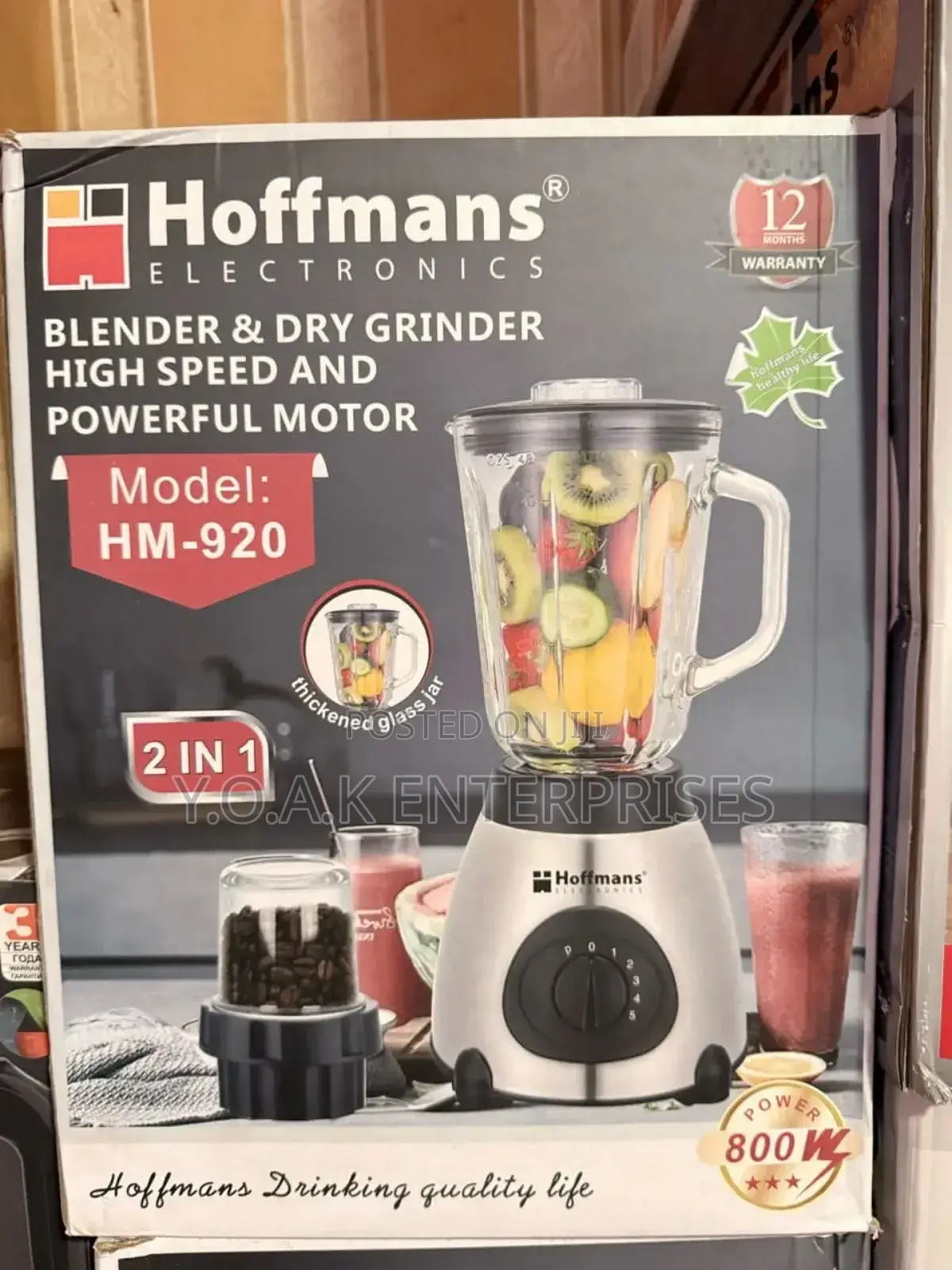Hoffman 2in1 Glass and Steel Electric Blender