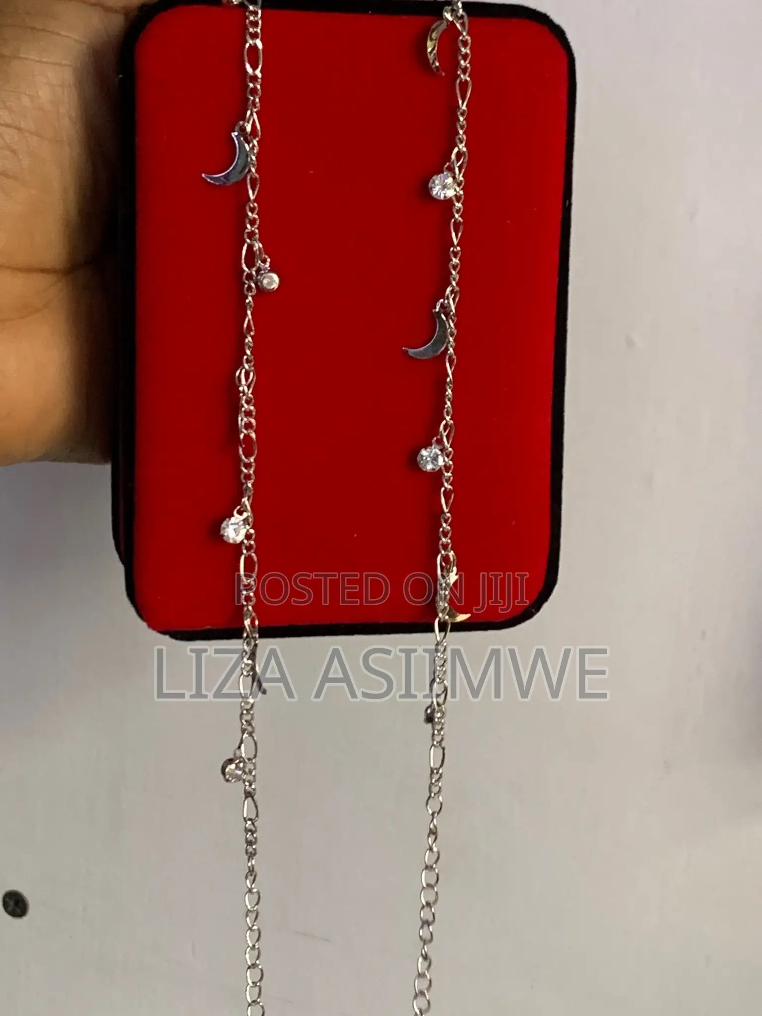 Silver Anklets With Moon Charms
