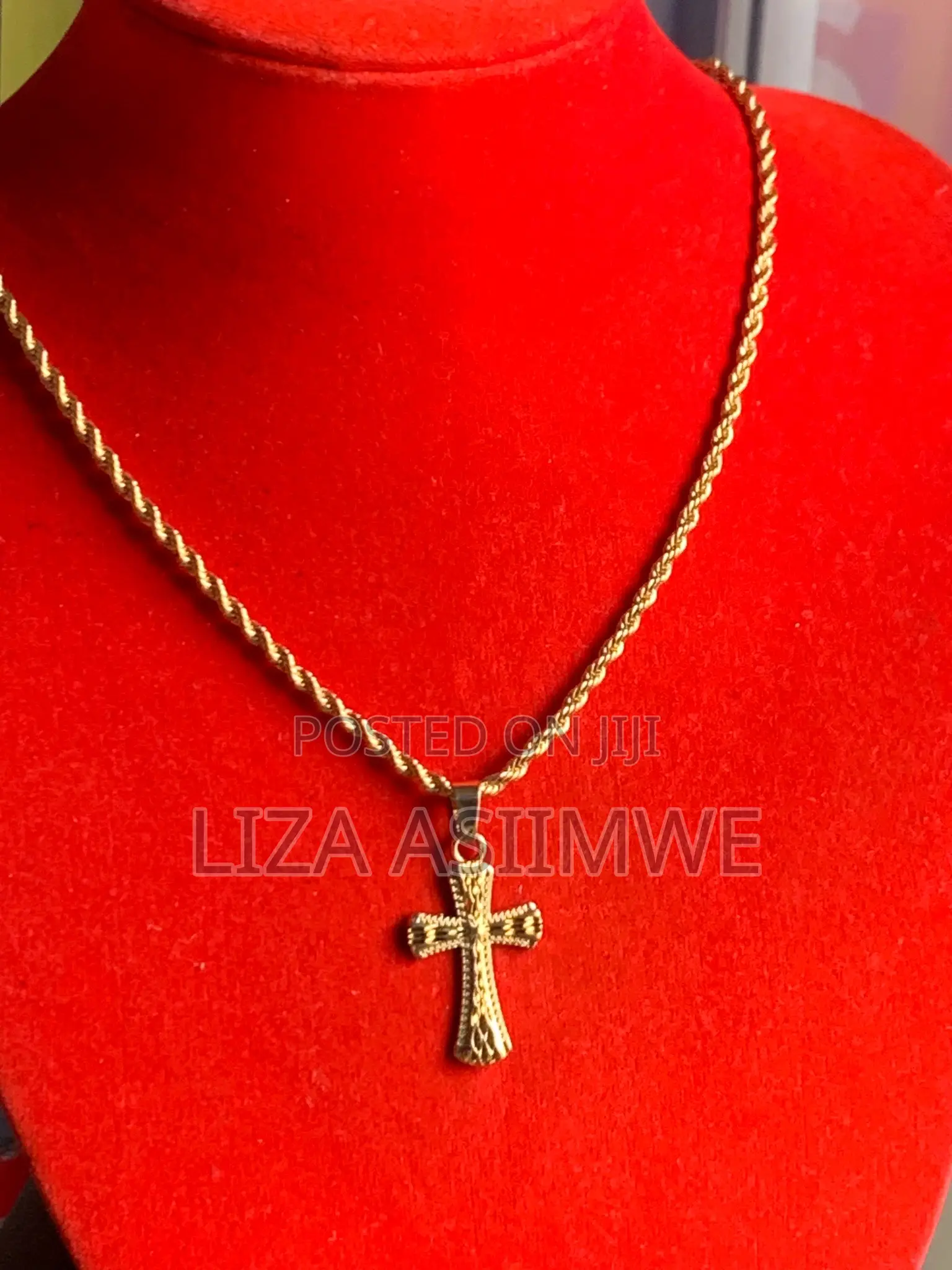 Gold Rope Men’S Necklace With a Cross Pendant