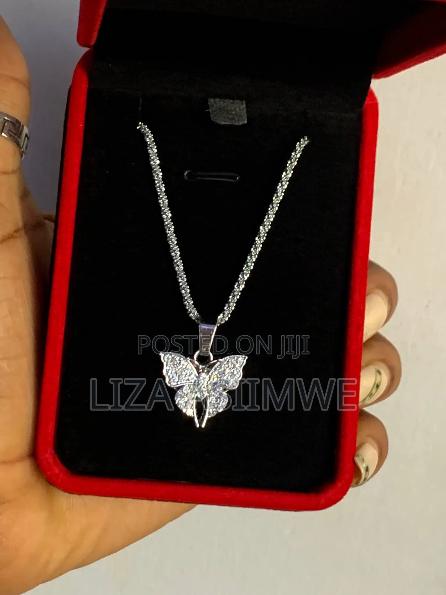 Luxurious Platinum Butterfly Pendant Necklace