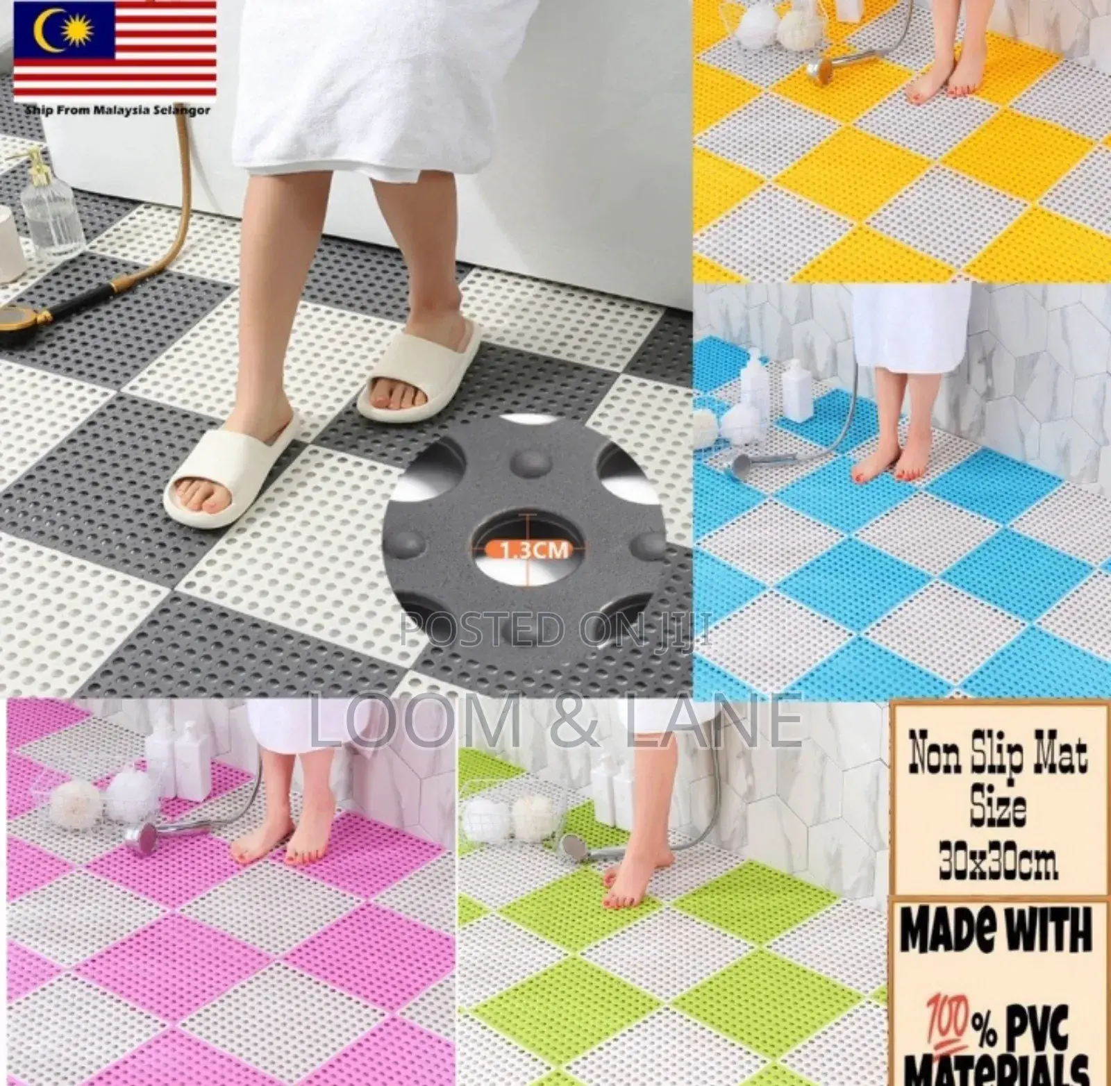 Generic 6pcs Anti-Slip Splicing PVC Bathroom Mats