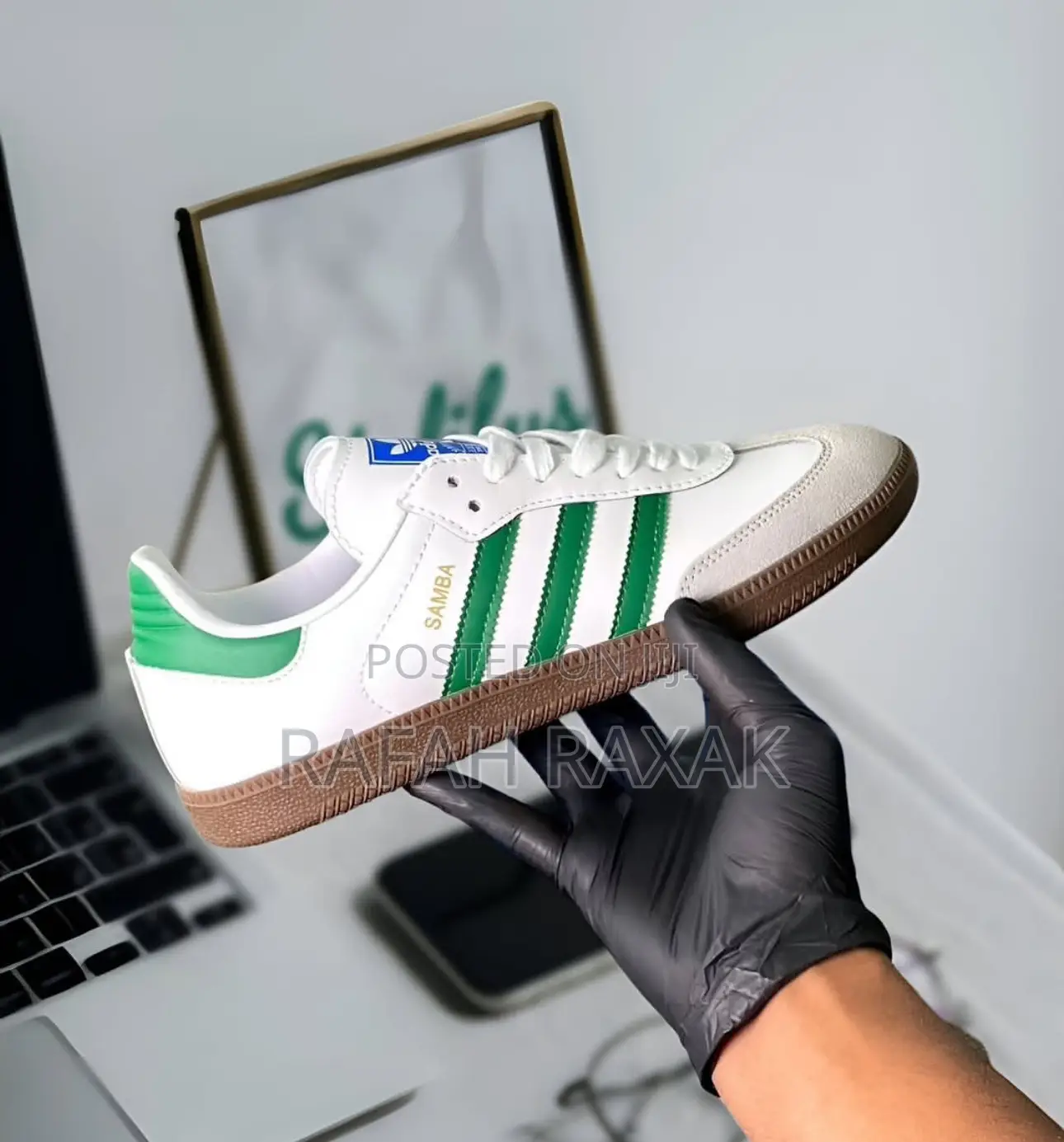 Unisex White/Green Stripes Adidas Samba Og Low Sneakers