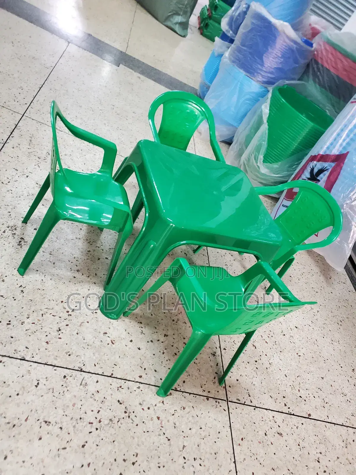 Green Plastic Kids Table and Chairs Set