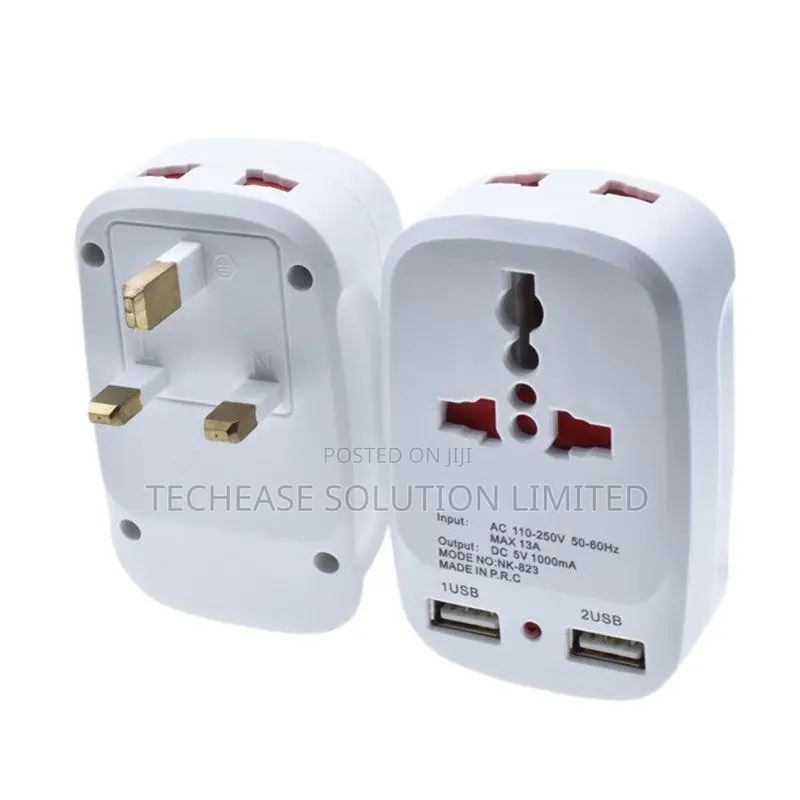 Universal Travel Plug Adapter 2 Usb Ports With Eu/Uk/Us/Au