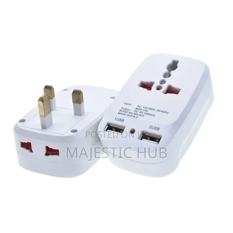 Universal Travel Plug Adapter 2 Usb Ports With Eu/Uk/Us/Au